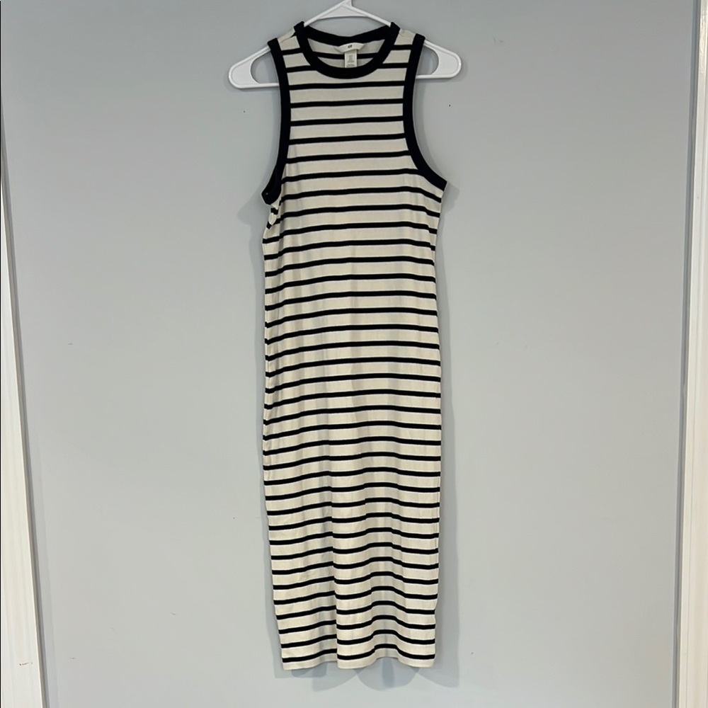 H&M Black and White Striped Midi Tank Dress